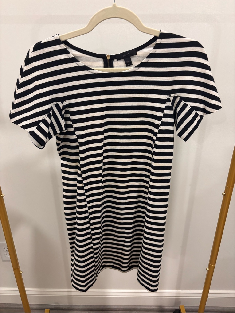 J. Crew Black and White Striped Short-Sleeve Shift Dress